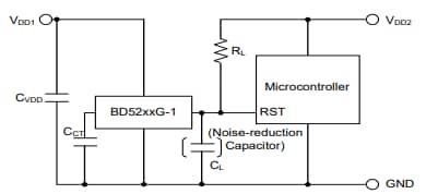 Application Circuit Diagram - ROHM Semiconductor BD5250G-1TR Voltage Detector (Reset) IC Application Circuit Diagram - ROHM Semiconductor BD5250G-1TR Voltage Detector (Reset) IC